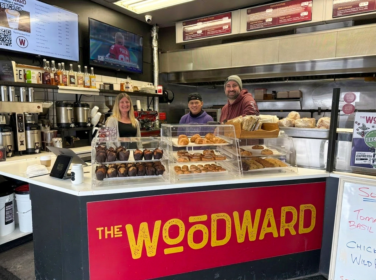 Fresh pastries and coffee service at The Woodward bakery and café.